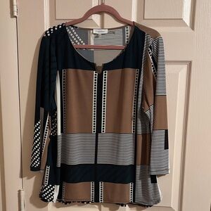 Calvin Klein Black and Brown Geometric Blouse